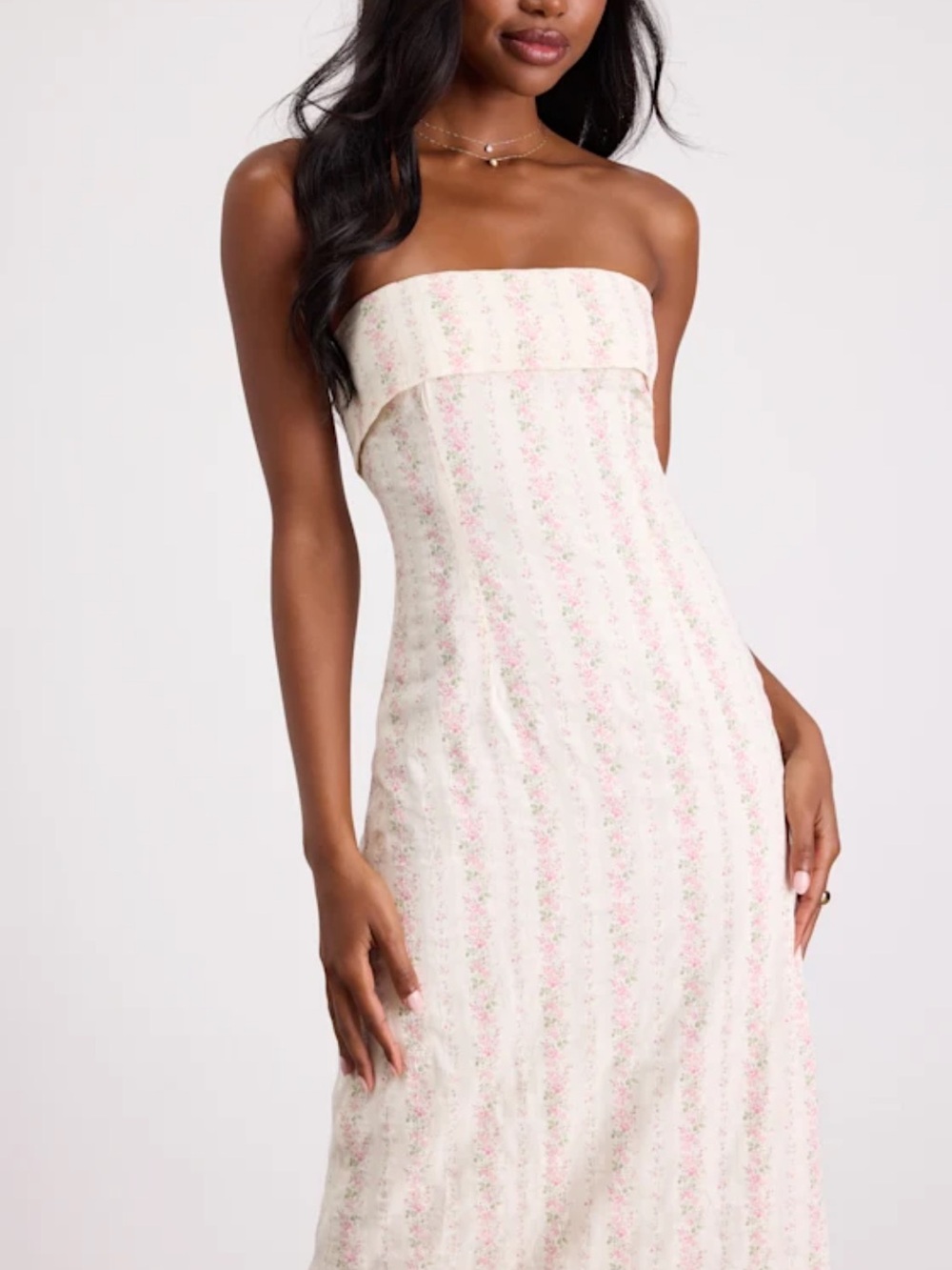 Lulu's ivory Strapless Maxi Dress with Pink Floral